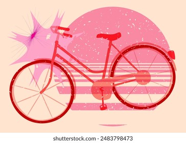 Risograph bicycle with geometric shapes. Objects in trendy riso graph print texture style design with geometry elements.