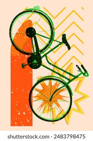 Bicicleta Risograph con Formas geométricas. Objetos en diseño de estilo de textura con estampado de gráficos de riso de moda con Elementos de geometría.