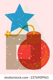 Risograph bomb with geometric shapes. Object in trendy riso graph design. Geometry elements abstract print texture style.
