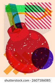 Risograph Bomb with geometric shapes. Objects in trendy riso graph print texture style design with geometry elements.