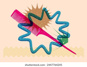 Risograph comb with geometric shapes. Objects in trendy riso graph print texture style design with geometry elements.