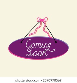 Risograph Coming Soon Sign. Colorful Progress Come Tag Sticker. Vector Clipart Illustration Print Style