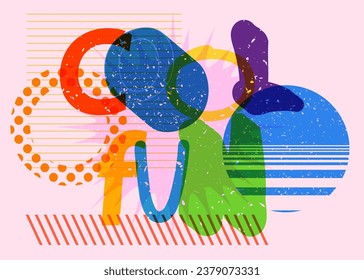 Risograph Cool Fun word with geometric shapes. Object in trendy riso graph design.