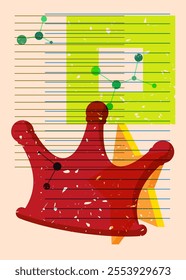 Risograph Crown with geometric shapes. Objects in trendy riso graph print texture style design with geometry elements.