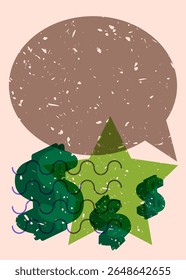 Risograph Dollar Sign with speech bubble with geometric shapes. Objects in trendy riso graph print texture style design with geometry elements.