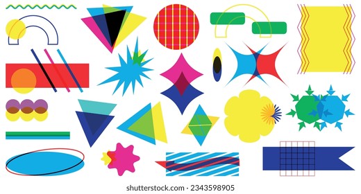 Risograph effect Abstract Geometric shapes.Set of colorful geometric shapes in trendy Risograph style.Geometric Abstract Shapes risograph texture.