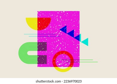 Risograph effect geometric Abstract shapes. Vector Boho elements with riso print texture.
Mid century modern duotone minimalist art print. Organic natural shape.