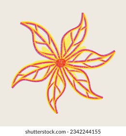 Risograph effect geometric abstract shapes. Vector floral elements elements with riso print texture. Flowers. Mid-century modern two-tone minimalist art print. Organic natural form.