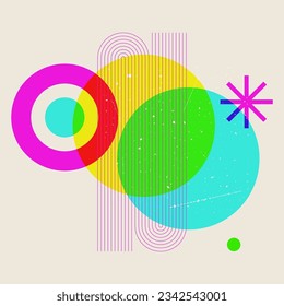 Risograph effect geometric Abstract shapes. Vector Christmas Boho elements with riso print texture. Mid century modern duotone minimalist art print. Organic natural shape.