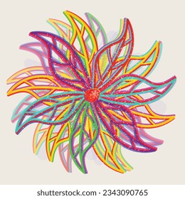 Formas abstractas geométricas de efecto de Risografía. Elementos vectoriales florales con textura de impresión de riso. Flores. Impresión artística minimalista de dos tonos moderna de mediados de siglo. Forma natural orgánica.