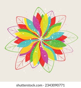 Risograph effect geometric abstract shapes. Vector floral elements elements with riso print texture. Flowers. Mid-century modern two-tone minimalist art print. Organic natural form.