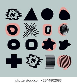 Risograph effect geometric Abstract shapes. Vector Christmas Boho elements with riso print texture. Mid century modern duotone minimalist art print. Organic natural shape.