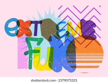 Risograph Extreme Fun word with geometric shapes. Object in trendy riso graph design.