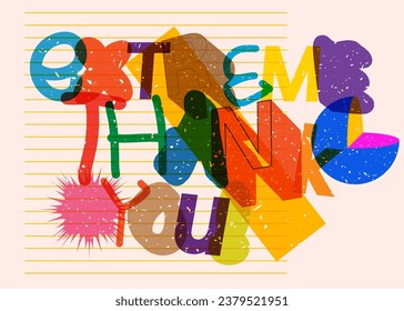 Risograph Extreme Thank You Phrase with geometric shapes. Word in trendy riso graph design.