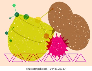 Risograph Face cream container with speech bubble with geometric shapes. Objects in trendy riso graph print texture style design with geometry elements.