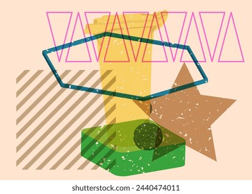 Risograph Garbage Bin with geometric shapes. Objects in trendy riso graph print texture style design with geometry elements.