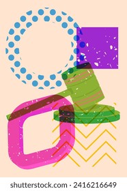 Risograph Gavel with geometric shapes. Objects in trendy riso graph print texture style design with geometry elements.