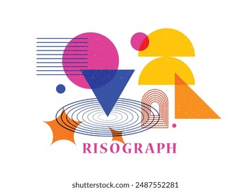 Risograph geometric abstract shapes vector, Organic natural shape.