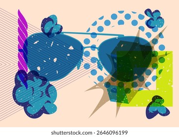 Risograph Glasses with geometric shapes. Objects in trendy riso graph print texture style design with geometry elements.
