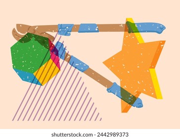 Risograph Heavy Duty Large Cable Cutter, old cutter for wire or steel bars with geometric shapes. Objects in trendy riso graph print texture.