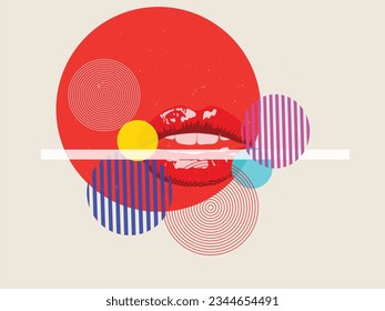 Risograph Lip Art - Diseño vectorial de moda con labios elegantes y patrones abstractos. Ideal para proyectos de moda y de belleza.