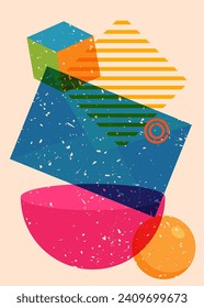 Risograph Mail letter envelope with geometric shapes. Newsletter in trendy riso graph print texture style design with geometry elements.