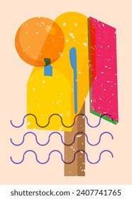 Risograph Mailbox with geometric shapes. Post and objects in trendy riso graph print texture style design with geometry elements.