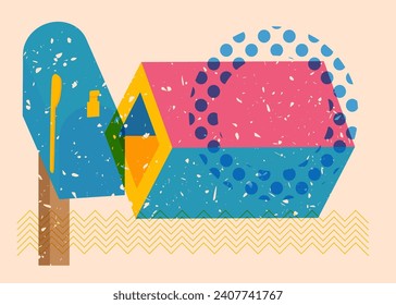 Risograph Mailbox with geometric shapes. Post and objects in trendy riso graph print texture style design with geometry elements.