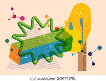 Buzón de Risografía con formas geométricas. Publicar y objetos en diseño de estilo de textura de impresión de gráficos de riso con elementos de geometría.