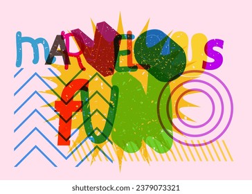 Risograph Marvelous Fun word with geometric shapes. Object in trendy riso graph design.