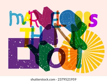Risograph Marvelous Thank You Phrase with geometric shapes. Word in trendy riso graph design.