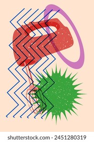 Risograph mixer with geometric shapes. Objects in trendy riso graph print texture style design with geometry elements.