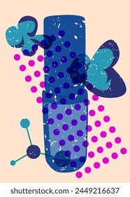 Risograph nail polish with geometric shapes. Objects in trendy riso graph print texture style design with geometry elements.