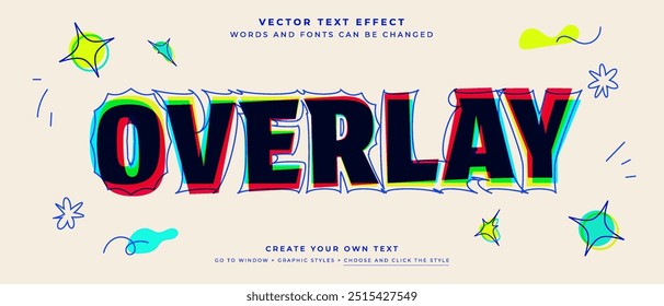 Risograph overlay text effect on abstract background, retro vector graphic style