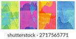 Risograph overlay texture poster collection with mountain linocut print. Colorful analog print brochure and covers. Halftone printmaking overlay background. Landscape motif vector riso posters.