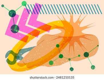 Risograph Pliers, Tongs with geometric shapes. Objects in trendy riso graph print texture style design with geometry elements.