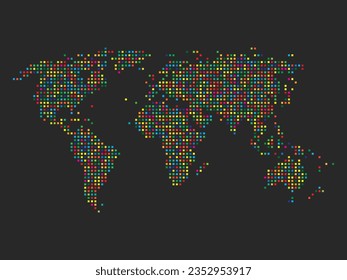 Risograph, pop art, world map pattern in pixel art.