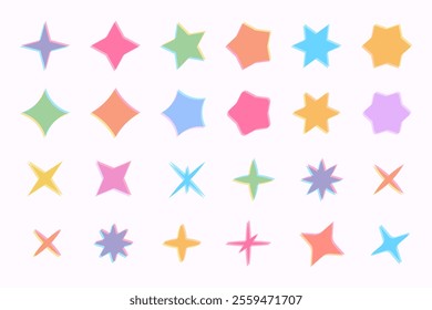 Risograph print style star vector set.  Creative collage collection of spakles