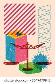 Escala de Risógrafo com formas geométricas. Objetos no design de estilo de textura de impressão de gráfico riso moderno com elementos de geometria.