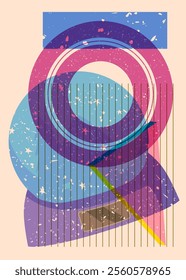 Risograph Snow Globe with geometric shapes. Objects in trendy riso graph print texture style design with geometry elements.