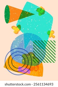 Risograph Snow Globe with speech bubble with geometric shapes. Objects in trendy riso graph print texture style design with geometry elements.