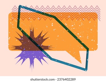 Risograph Speech Bubble with geometric shapes. Vector geometry elements with Message symbol in trendy riso graph design.