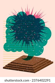 Risograph Speech Bubble with geometric shapes. Vector geometry elements with Message symbol in trendy riso graph design.