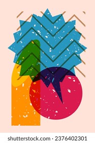 Burbuja de voz del Risograma con formas geométricas. Elementos de geometría vectorial con símbolo de mensaje en diseño de gráfico de riso a la moda.