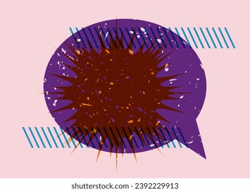 Risograph Speech Bubble with geometric shapes. Geometry elements with Message symbol in trendy riso graph design.