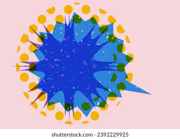 Risograph Speech Bubble with geometric shapes. Geometry elements with Message symbol in trendy riso graph design.