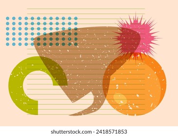 Burbuja de voz del Risograma con formas geométricas. Objetos en diseño de estilo de textura de impresión del gráfico de riso con elementos geométricos.