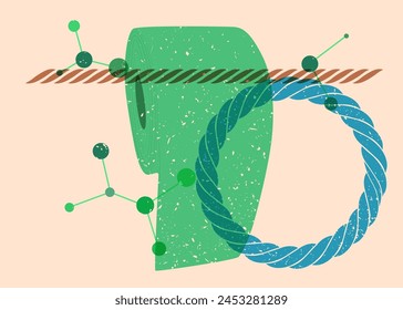 Risograph toilet paper with geometric shapes. Objects in trendy riso graph print texture style design with geometry elements.