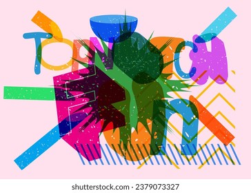 Risograph Topnotch Fun word with geometric shapes. Object in trendy riso graph design.