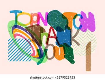 Risograph Topnotch Thank You Phrase with geometric shapes. Word in trendy riso graph design.